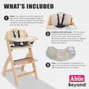 Abiie Beyond Junior Wooden High Chair with Tray - Adjustable and Convertible High Chair for Babies and Toddlers - 6 Months to 250 Lb - Water Resistant - Natural Wood with Beige Cushion