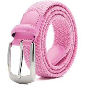 Canvas Elastic Fabric Woven Stretch Braided Belts for Men Women Junior with Multicolored/Full Sizes (M fits waist 33"- 36" M, 1197 Pink)