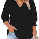 TFSDOD Black Tops for Women 3/4 Sleeve Tunic Dressy Casual V Neck Blouses Smocked Shirts Summer Tops for Women, Plus Size Tee 3X