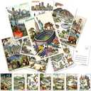 2 x 32Pack Soccer Inspired Souvenir Art USA Canada Mexico City Landmark Postcards, for Sports Fans (4x6 Inch)