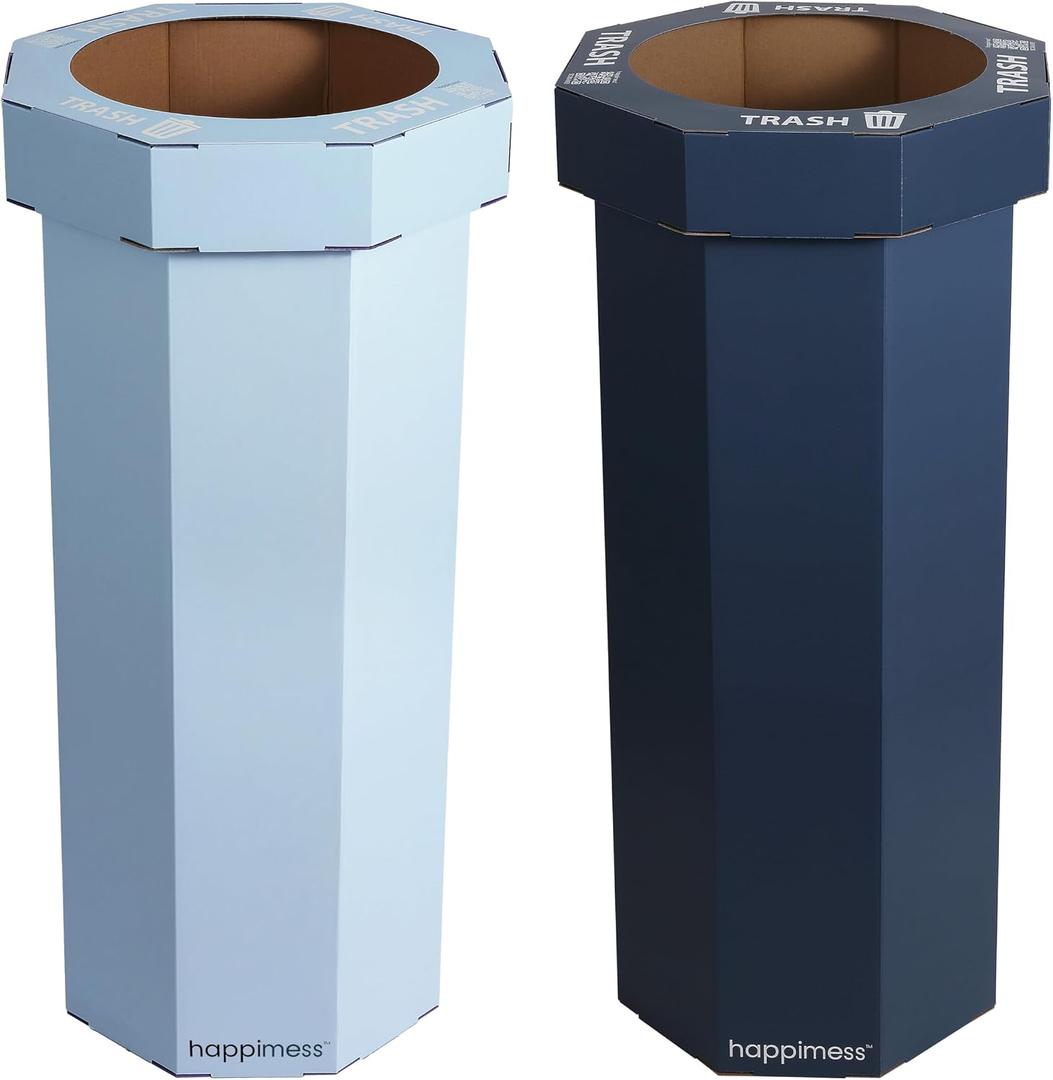 happimess HPM1302B-2SET Fleur 25-Gallon Traditional Classic Disposable Corrugated Cardboard Event Trash Can and Recycling Bin for Home, Kitchen, Bathroom, Tide Pool Blue/Denim Blue (Set of 2)