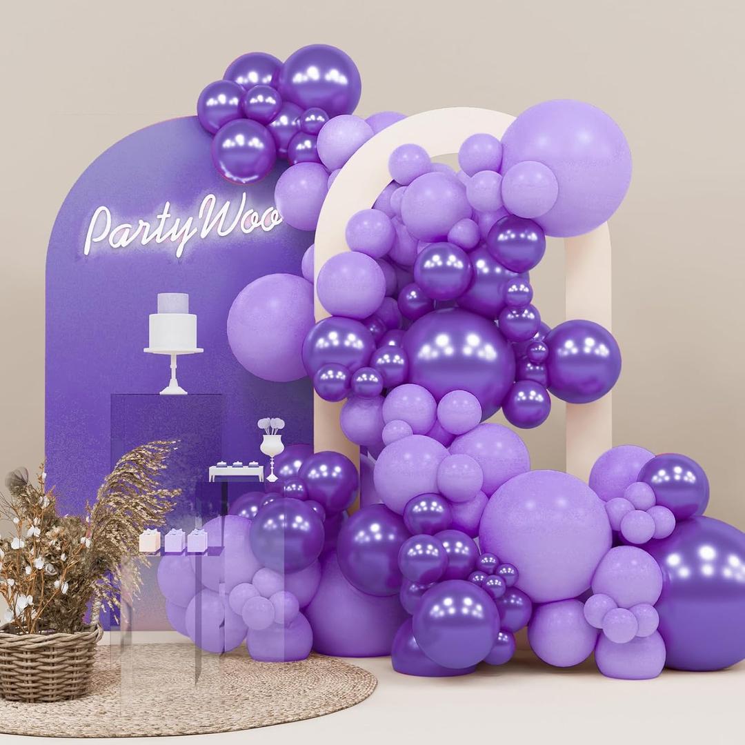PartyWoo Purple Balloons, 140 pcs Lilac and Metallic Purple Balloons Different Sizes Pack of 18 Inch 12 Inch 10 Inch 5 Inch for Balloon Garland Balloon Arch as Birthday Decorations, Party Decorations (Multi-1903)