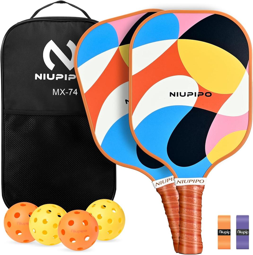 niupipo Pickleball Paddles Set of 2/4, USAPA Approved Lightweight Pickleball Rackets, Durable Fiberglass Surface with Polypropylene Honeycomb Core, Cushion Grip and Carry Bag (1. Yellow & White)