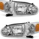 for 2001 2002 Toyota Corolla Headlight Assembly Chrome Housing Amber Reflector Driver and Passenger Side