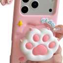 Cute 3D Cat Paw Pop-Up Stand and Grip Phone Case for iPhone 17 Pro, Kawaii Cartoon Soft Silicone Phone Cover, Adorable Girly Design for Girls, Kids, Teens, and Women, Pink