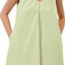 Livtany Women's Scoop Neck Babydoll Cute Mini Dress Flowy Sleeveless Short Dress Ruched Loose Fit Summer Dresses with Pockets (Green), L