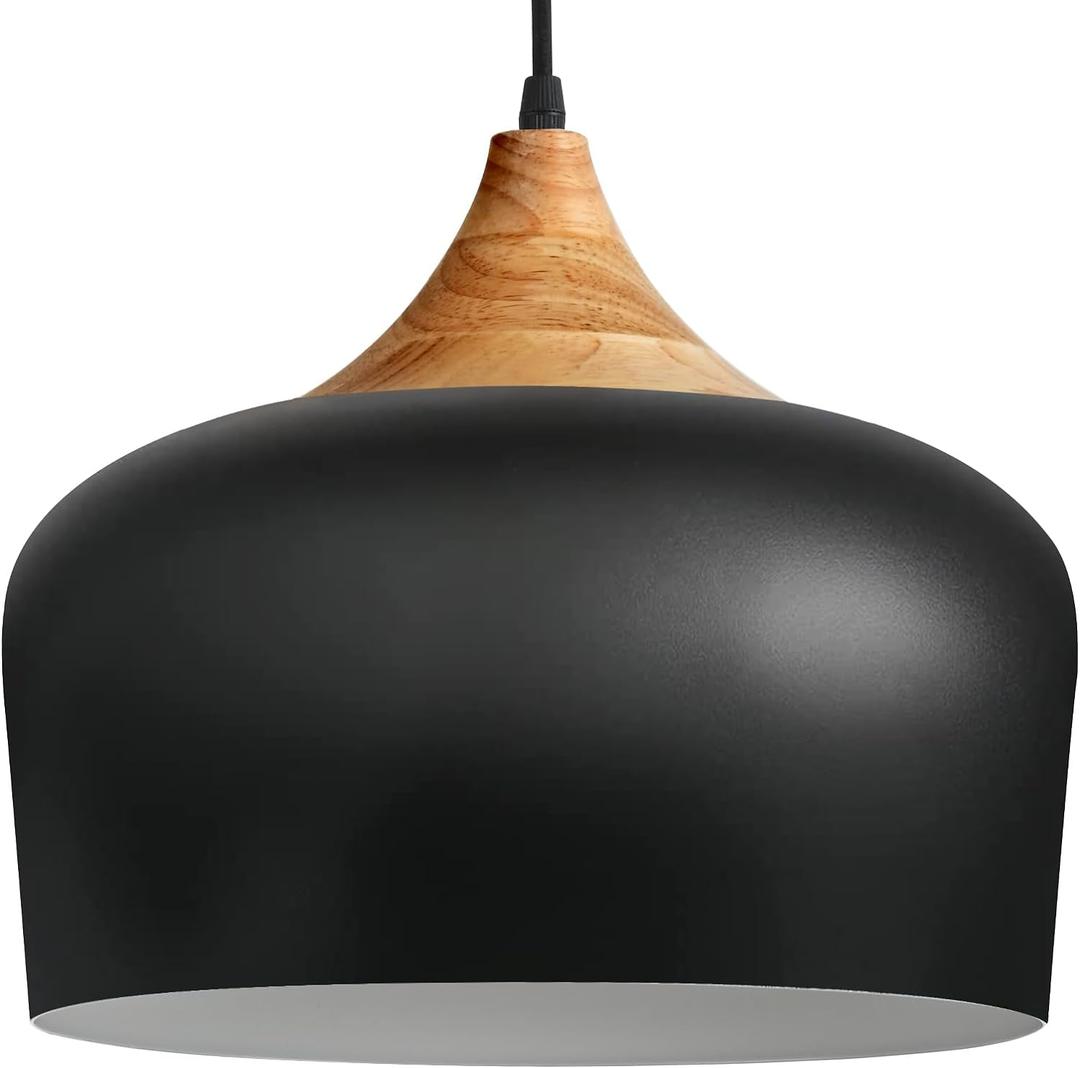 Modern Pendant Lights,Wooden Dome Pendant Light Fixture,Adjustable Hanging Pendant Lighting Chandelier Lamp for Kitchen Island,Dining Room,Hallway,Foyer,Bedroom(Black) (8920-BK)