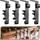 Stocking Hangers for Mantel,4 Pcs 2 in 1 Adjustable Fireplace Christmas Stocking Holder, No-Drill, Easy to Install Garland Hanger for Christmas Decorations, Fits 0.1-3.5Mantles(Black, 4)