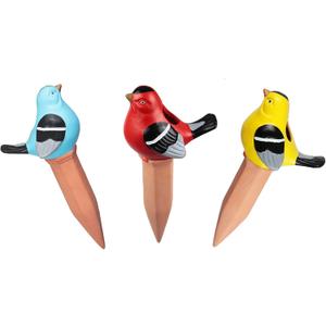 Terracotta Plant Self Watering Spikes - Set of 3 Terracotta Self Watering Bulbs, Self Watering Stakes, Self Watering Globes for Pot Plants (Birds Painted, Large)