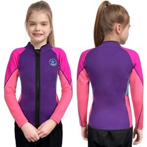 Kids Wetsuit Top for Boys Girls 2mm 3mm Neoprene Toddlers Long Sleeve Front Zipper Thermal Wetsuit Jacket Keep Warm Swimwear for Surfing Swimming Surfing Boating (T4, 2mm PinkTop)