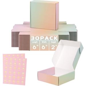 30 Pack 6x6x2 Inch Shipping Boxes for Packaging, Small Cardboard Box Mailers for Mailing Packing Corrugated Gift Boxes (Color)