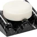 DOXOLOGY Black Marble Soap Dish Bathroom Organizer - Resin Soap Dish with Rectangular Design 3.7" L x 2.8" W - Self Draining Soap Dishes Keeps Countertop Neat - Marble Look Soap Tray for Sink