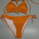 Eomenie Womens Ribbed Bikini Set Sexy Halter Triangle Top Swimsuit Tie Side Two Piece Bathing Suit Moderate Coverage (XX-Large, Neon Orange)
