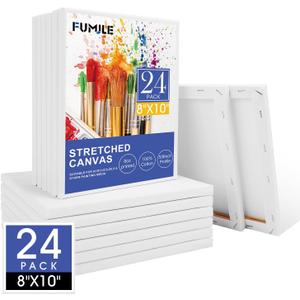 FUMILE 8x10 Canvas for Painting Stretched, 24 Pack Canvases for Painting-5/8 in Profile Primed White Blank Painting Canvas Value Pack for Oil & Acrylic Paint