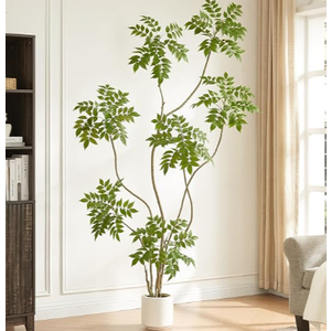 FloraFairy 6.5FT Artificial Sumac Tree in White Pot, Indoor Faux Plants