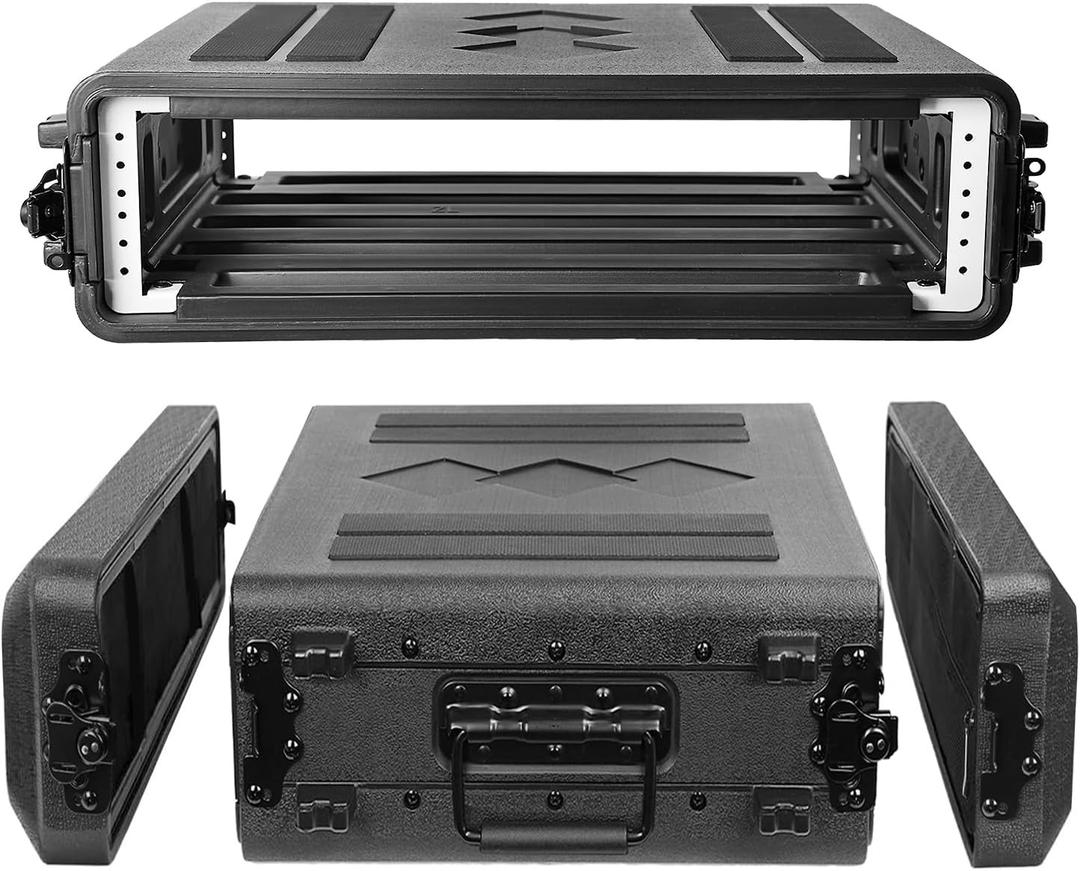 Diandian 2U Rack Case Shallow 16" Depth, 19" Rackmount Flight Case, Watertight Dust-Proof, Shock Mount for Amplifier, Pro Audio, DJ Mixer, Effects with Microphone Compartments