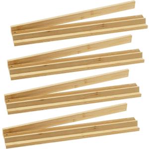 Set of 4 Upgraded Mahjong Racks with Pushers, Bamboo All-in-One Tile Racks with Built-in Push Rods for American Mahjong Games, Portable American Mahjong Accessories, 18 X 2.4 X 0.98 In