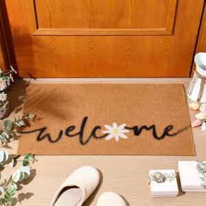 Daisy Welcome Doormat Coir Floral Doormat Spring Indoor Outdoor Entrance Decoration Colorful Non Slip Flower Door Rugs for Front Easy Clean Entryway 29.5 x 17.7 Inch