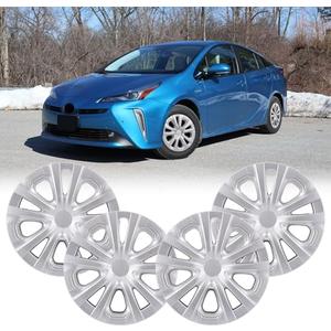 Set of 4 15inch Hubcaps Wheel Covers for 2016-2022 Toyota Prius & 17-22 Prius Prime & 2020-2024 Corolla Hybrid, ABS+PC Plastic Snap-on Hubcap Replacement 15'' Silver OEM#42611-47441