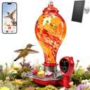 Hand-Blown Glass Smart Hummingbird Feeder with Camera, Solar Powered 2K HD Live View, AI Bird ID & Motion Alerts, Nectar Monitor, Leakproof, Water Moat, 2.4GHz Wi-Fi Hanging Gift for Outdoors (27oz)