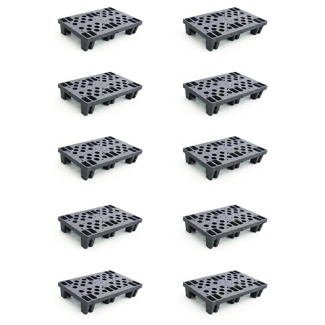 Heavy Duty Plastic Pallets, Grey Interlocking Storage Platforms with Breathable Grid Design, 11.8 x 19.7 x 3.9 Inches, 10 Pack, Indoor Outdoor Use for Basement Storage, Storage Shed, Warehouse