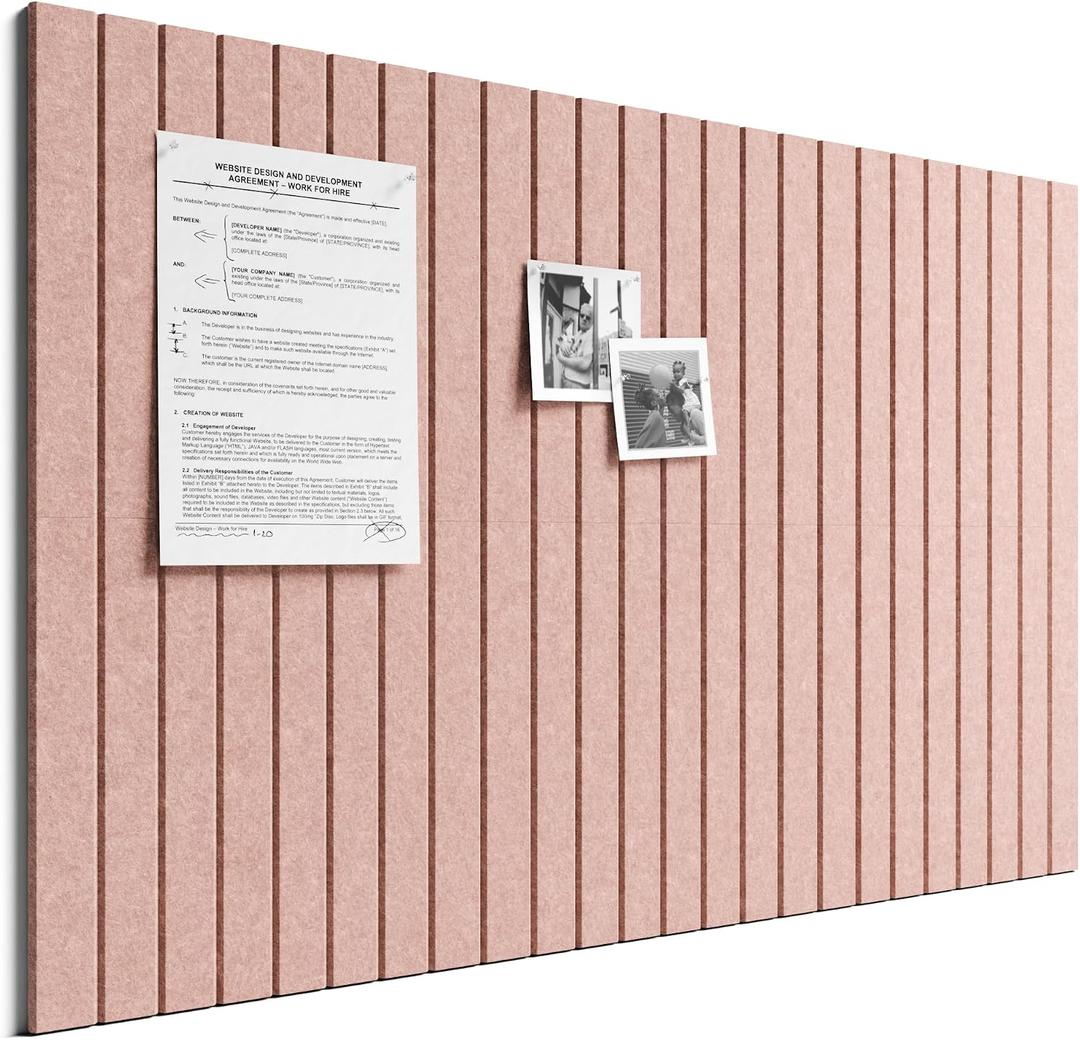 Bumusty Large Cork Board Alternative-36 x 24" Felt Bulletin Board Tiles, with 30 Pushpins, 40 Adhesive Tabs, Fine-Stripe 6-Pack, Cork Boards for Office Push Pin Board Felt Board-Pink