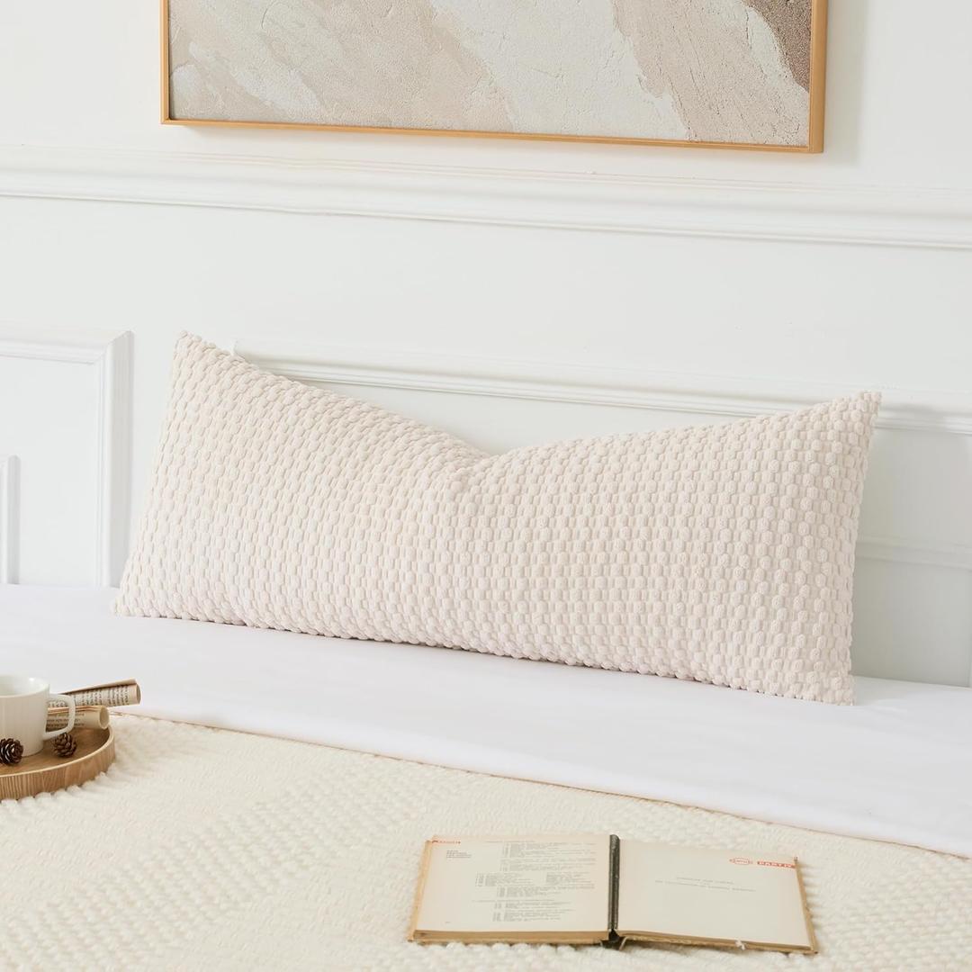 UGASA 14x36 Inch Pillow Cover Pack of 1 Soft Boho Stripe Corduroy Large Long Rectangle Lumbar Cushion Cover Farmhouse Decorative Throw Pilowcase for Bed, Couch, Sofa, Bedroom, Living Room, Cream