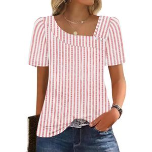 WIHOLL Womens Summer Tops Short Sleeve Shirts Square Neck Spring Outfits 2026 Fashion Clothing Blouses (Pink, XXL)