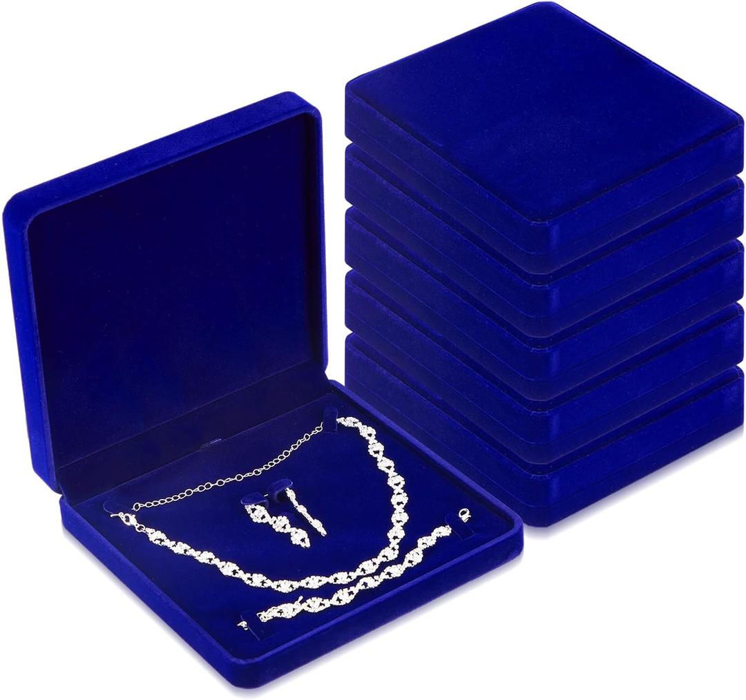 Yinkin 6 Pcs Velvet Jewelry Set Box Jewelry Display Case Earring Ring Bracelet Necklace Gift Box Pearl Necklace Storage Case for Mother's Day Wedding Travel Anniversary(Royalblue)