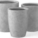 Kante 18.1",20.5",22.4" H Tall Round Concrete Planters Set of 3, Outdoor Indoor Modern Decorative Plant Pots with Drainage Hole & Rubber Plug for Home & Garden Natural Concrete