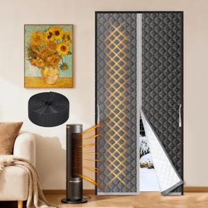 Upgrade Magnetic Insulated Door CurtainThermal Door Cover for Winter Made of Graphene and Cotton Fill Fit 36x82inch Door Screen Door Itself Size 38x84inch Curtains, Insulated Door Curtain for Doors