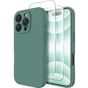 OTOFLY Compatible with iPhone 16 Pro Case, Compatible with MagSafe, Shockproof Magnetic Silicone Case for iPhone 16 Pro,[Military Grade Protection] [2 Pack Screen Protectors], Pine Green