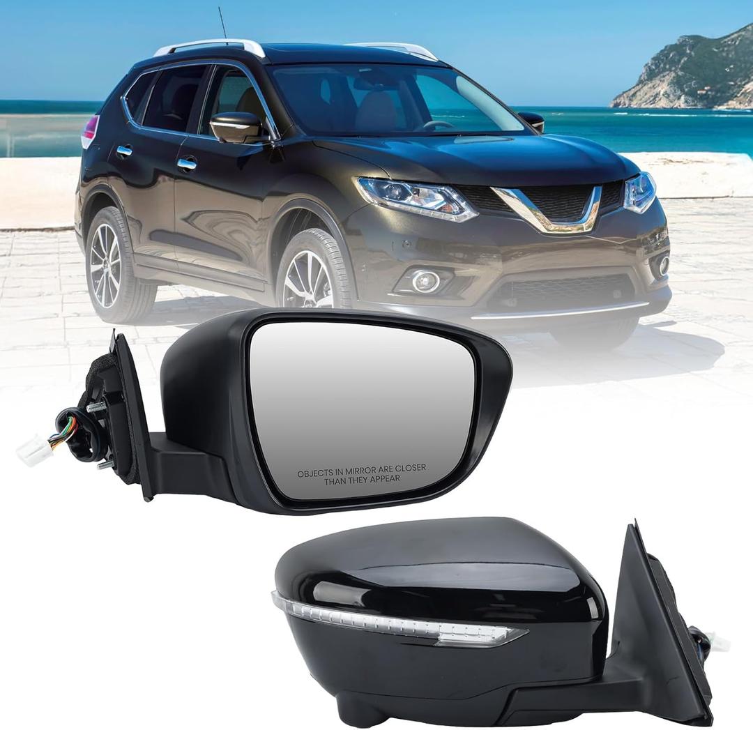 Right Passenger Side Mirror Compatible with Nissan Rogue 2014-2020 with Heated Power Folding Turn Signal Camera Power Glass 13 Pins (NOT FIT Rogue Sport)