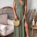 ANRABESS Women Summer Deep V Neck Short Sleeve Dresses Slit Elegant Wedding Guest Formal Cocktail Evening Maxi Long Dress (Green, L)
