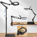 15X Real Glass Magnifying Lamp, 3-in-1 LED Desk Lamp with Base Clamp & Floor Stand, 5 Color Modes Stepless Dimmable, Adjustable Swing Arm, for Repair, Reading,Crafts,Painting