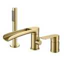 TapLong Waterfall Roman Tub Faucet with Hand Shower, Widespread Deck Mount Bathtub Faucet with Sprayer, Single-Handle 3-Holes Bathtub Shower Faucet Set in Brushed Gold, 03119BG