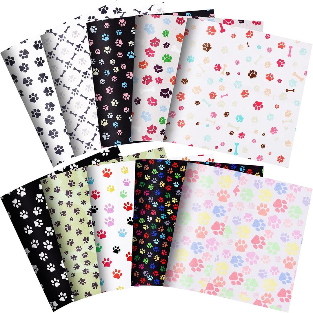 10 Pieces 20 x 20 Inch Cute Dog Paw Print Fabric Puppy Dogs Fabric Fat Quarters Animal Footprint Bone Paw Fabrics Pattern for Dog Lover DIY Quilting Sewing Crafting Supplies