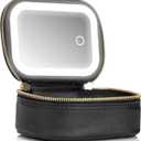 Mini Makeup Bag with Led Mirror, Small Travel Make up Bag 3 Light Modes Adjustable Brightness, for Women Organizer Cosmetic Bag, Portable Travel Train Toiletry Bag, for Pool Parties Work Touch-Ups (Black)