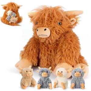 SuzziPals 5-in-1 Highland Cow Stuffed Animals with Babies Inside, 5PC Set Highland Cow Plush Mommy & 4 Babies, Soft Plushies Decor, Cute 3 to 8 Year Old Girl Gifts, Imaginative Play Toy (Cows), 7 inches x 7 inches x 17 inches