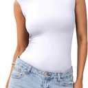 PINKMSTYLE Women's Crew Neck Sleeveless Bodysuit Double Lined Stretchy Fitted Basic Thong Body suit Tank Tops (Small, White)