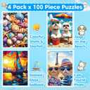 100 Piece Puzzles for Kids Ages 4-6 6-8 8-10, Shells Sailboat Cats & Dogs Jigsaw Puzzles, Fun & Engaging Kids Puzzle, for Boys and Girls Puzzle Toys as Home Decor