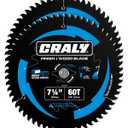 CRALY 7-1/4 Inch 60 Teeth Ultra Fine Finish Wood Cutting Circular Saw Blade, 5/8 Inch Arbor, Carbide Tipped, Thin Kerf, Black Ice Coating, for Plywood, MDF, OSB, Laminated, 2-Pack(C0760FF-2)