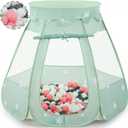 Baby Ball Pit Tent with 50 Balls - For Toddlers, Pink/White/Gray Princess Playhouse with Carry Bag, 109x90cm