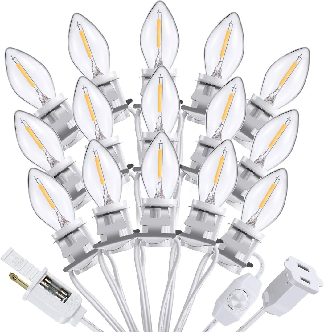 Meonum 15 LED Bulbs Accessory Extension Cord, End to End Connectable Blow Mold Light Cord with Adjustable Dimmer Switch, Replacement Lamp Kit for Ceramic Houses, Halloween & Christmas Village Decor