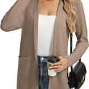  Long Cardigans for Women, Long Sleeve Open Front Cardigan Sweaters, Lightweight Spring Jacket with Pockets, Brown Large
