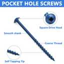 660 PCS Pocket Hole Screws Assortment Kit, 5 Sizes #8 x 1, 1-1/4", 1-1/2", 2", 2-1/2",Square Drive Self Tapping Coarse Thread Wood Screws Set, Blue Coated and Zinc Coated, Drive Bit Included