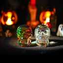 2 x 3in Handmade Crystal Skull Head Statue Colorful Glass Skull Decor Gifts for Halloween, Day of The Dead Decorations