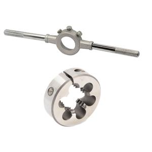 Drill America 3/8"-24 UNF X 1" OD HSS Round Adjustable Die with Matching Die Handle (Wrench), Die Stock