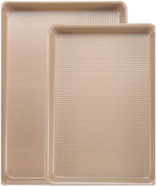 Cookie Sheets for Baking Nonstick, 2 Pack Heavy Duty 0.8mm Baking Sheet Pan Set Quarter(9x13in) & Jelly Roll(10x15in) with Diamond Texture, Gold Commercial Grade, Small Oven Safe