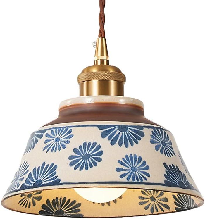 Blue and White Porcelain Pendant Light Vintage Glass Farmhouse Pendant Lighting Kitchen Island Antique Chandelier Nordic Ceramics Modern Hanging Lamp for Dining Room Bedroom Restaurant